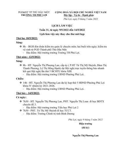Tuần 31, từ ngày 9/5/2022 đến 14/5/2022
