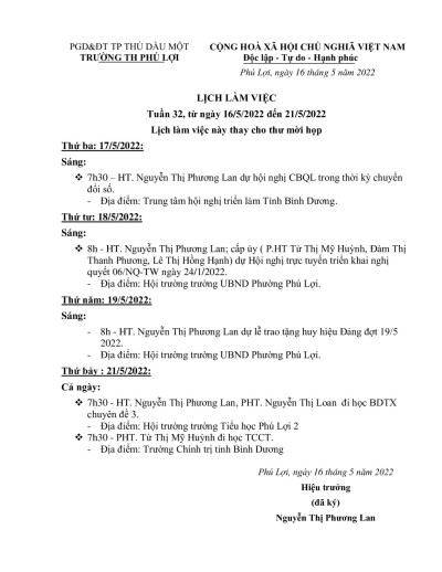 Tuần 32, từ ngày 16/5/2022 đến 21/5/2022