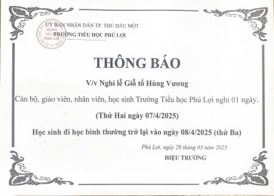 Thông báo nghỉ lễ Giỗ tổ Hùng Vương