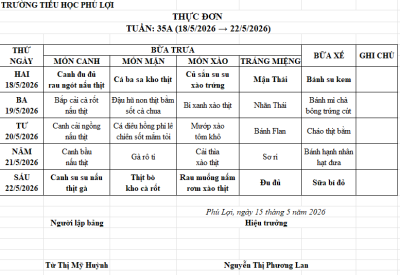 Thực đơn tuần 35A (18/05/2026 - 23/05/2026)