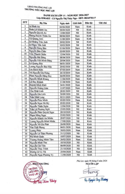 Thời gian tựu trường năm học 2026-2027