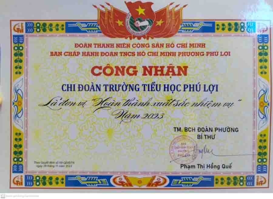 Chi đoàn Tiểu học Phú Lợi tham dự Hội nghị Tổng kết công tác Đoàn, Hội phường Phú Lợi năm 2023