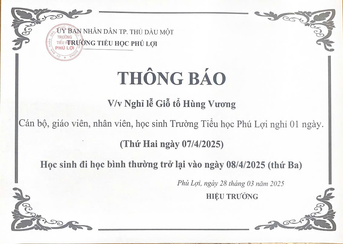 Thông báo nghỉ lễ Giỗ tổ Hùng Vương