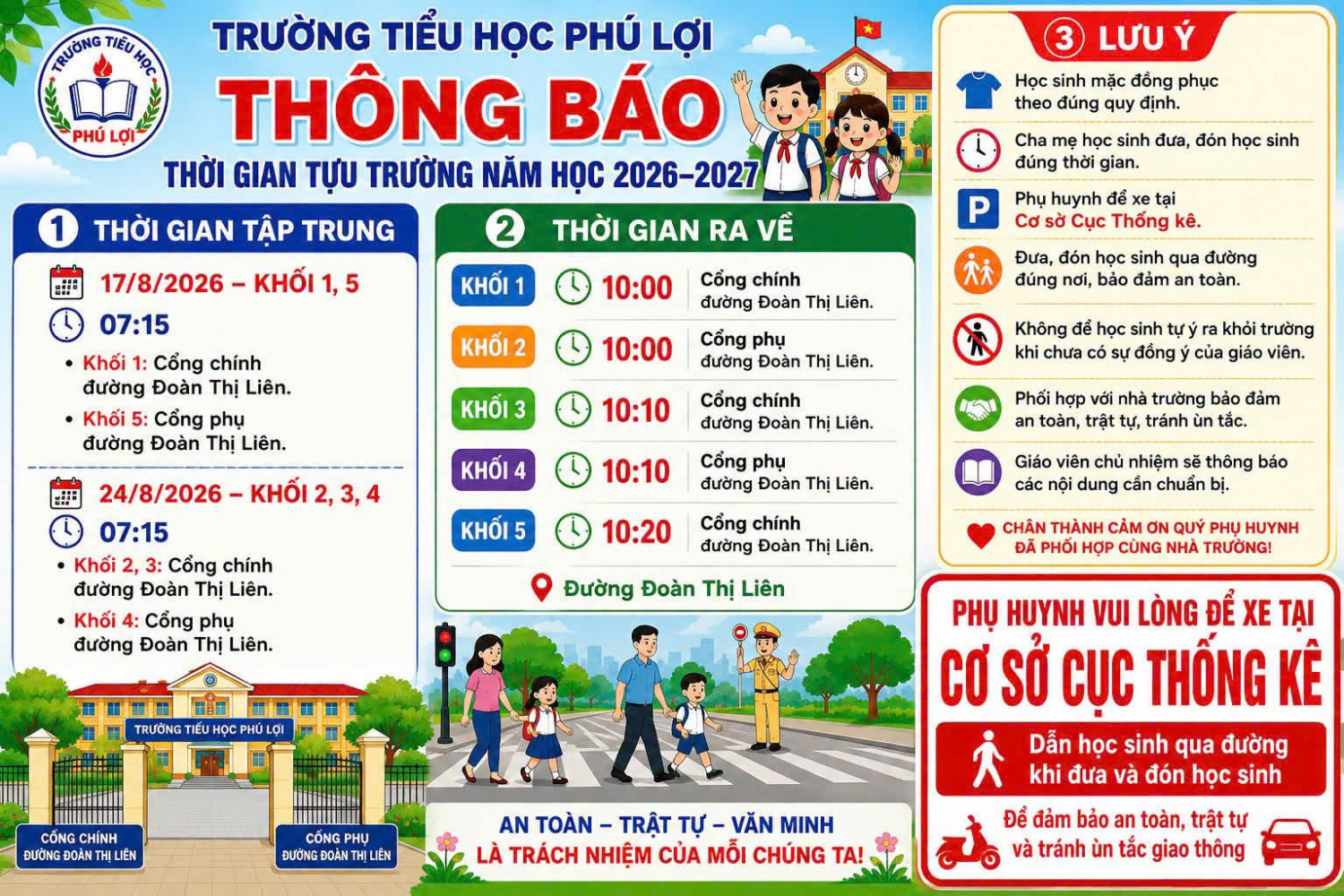 Thời gian tựu trường năm học 2026-2027